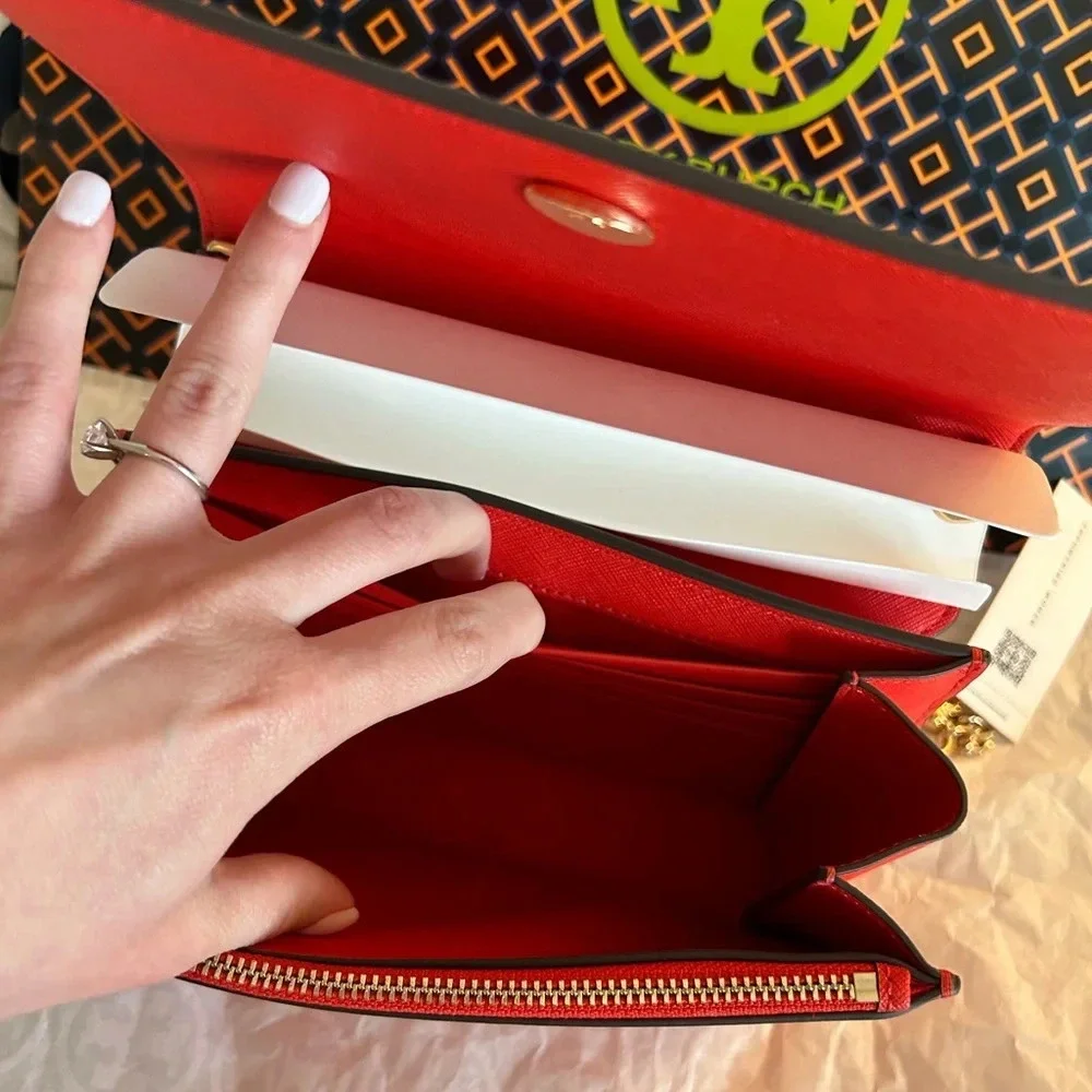 Tory Burch Emerson Chain Wallet Crossbody Bag Bright Samba Gold Red - Picture 7 of 14